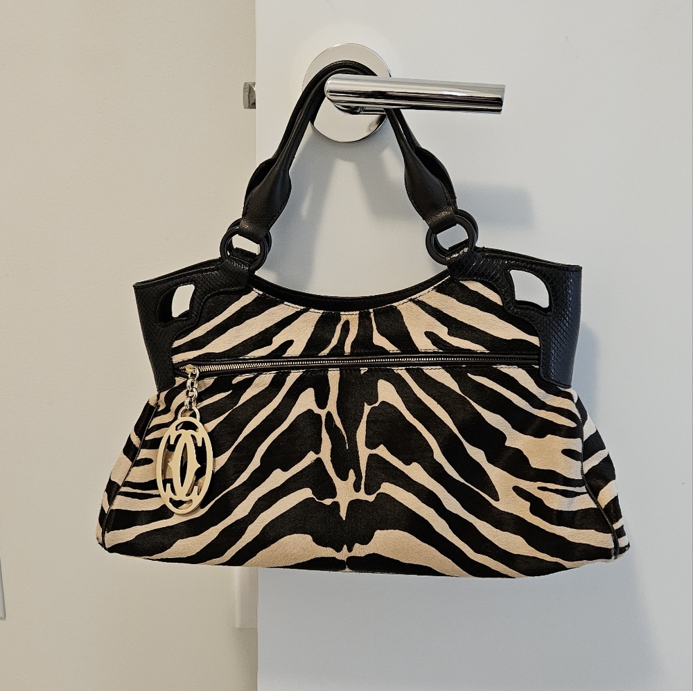 Cartier zebra print pony hair shoulder/tote bag